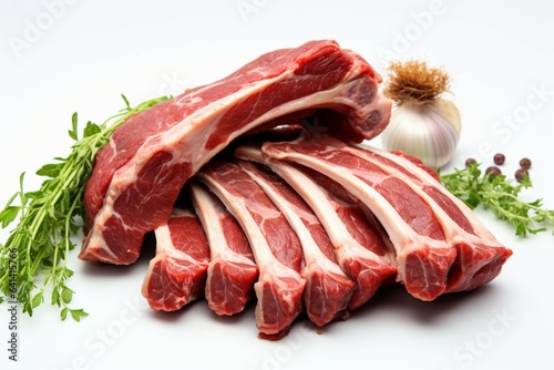 Lamb ribs showcased against a pristine white background, capturing their succulent appeal