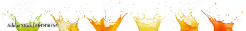 Set of fruit juice splashes isolated on white background. Real image.