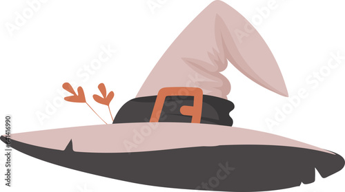 A large, pointy hat that witches wear on their heads. A Halloween hat that looks like a baseball cap. Cartoon style, Vector Illustration