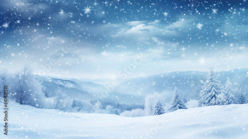 Winter landscape with falling snowflakes. Snowy background with copy space © Lazy_Bear