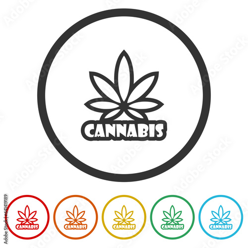 Marijuana logo icon. Set icons in color circle buttons
