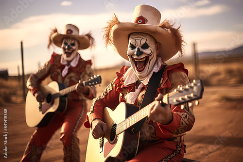 scary rodeo clowns playing guitars