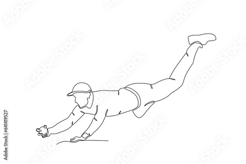 A fielder catches a cricket ball. Cricket one-line drawing