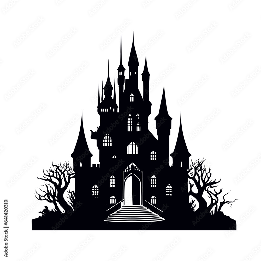 Silhouette of a scary house, scary castle, halloween - vector illustration