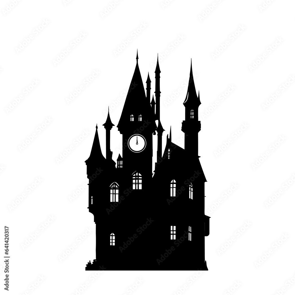 Silhouette of a scary house, scary castle, halloween - vector illustration