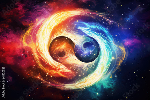 cosmic yin yang concept glow, space background, generative AI  photo
