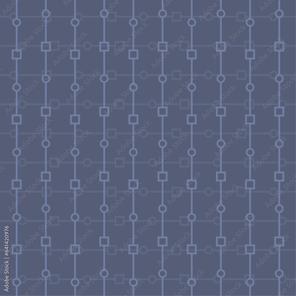 Abstract circles and square lines striped blue vector pattern seamless