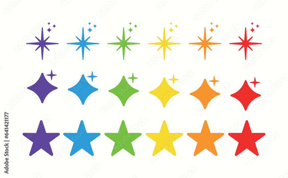 Rainbow stars, shine, sparkle, happy, celebration. Pride icon. Color vector. LGBT Lesbian gay bisexual transgender concept. Party, ligth symbol. Illustration, sky