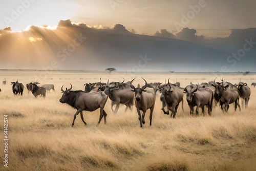 Wildebeests on migration,  photo