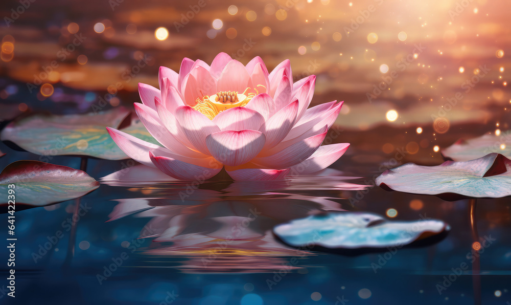 glowing lotus on water, generative AI