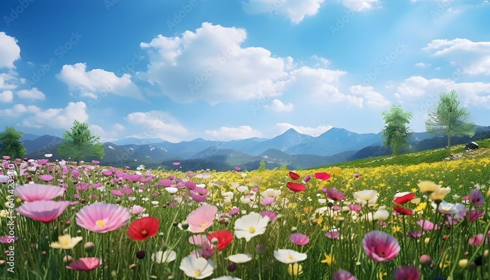 Colorful flower meadow in springtime - Generativ AI Colorful flower meadow in springtime - Generativ AI