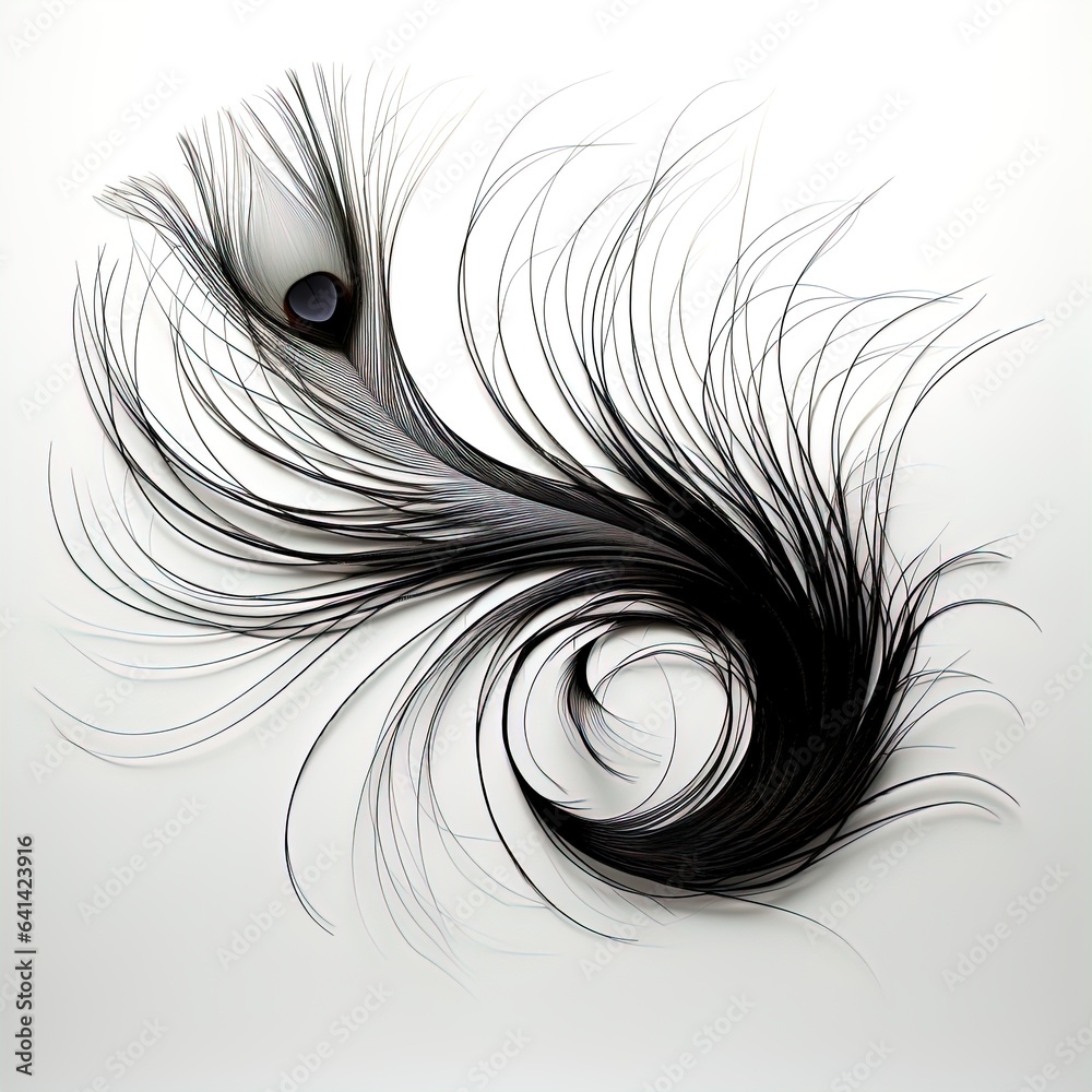 abstraction peacock feather, black and white on white background. abstraction peacock feather, black and white on white background.