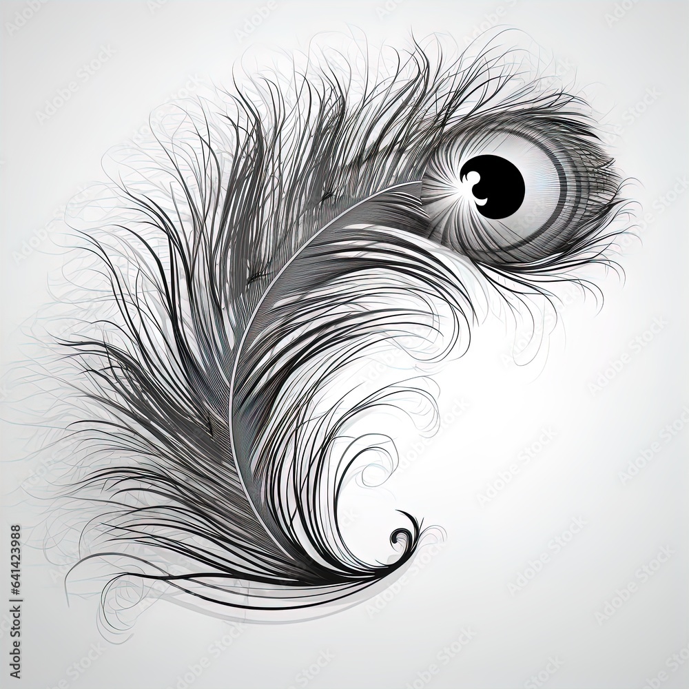abstraction peacock feather, black and white on white background. abstraction peacock feather, black and white on white background.