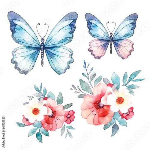 Nature's Palette: Watercolor Colorful Butterflies in Vibrant Hues, White Background © Finkha