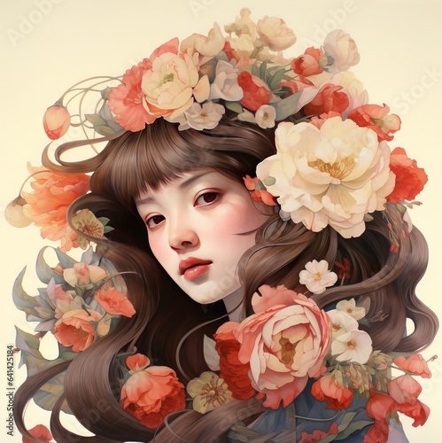 portrait of a girl with flowers korean style