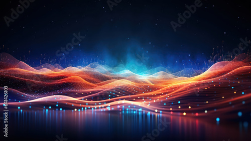 Futuristic Data Technology Background, Abstract Digital Particle Wave