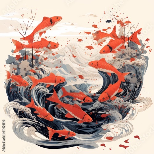 Colorful japanese Koi/carp fish in the wave 