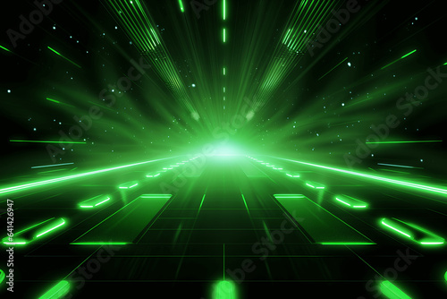 Abstract neon green background  cyber space  parallel universe  lines  stripes  glow. AI generated