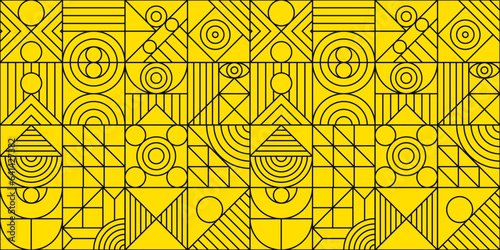 Bauhaus pattern minimal 20s geometric line style with geometry figures and shapes circle, triangle. square on yellow background. Human psychology and mental health concept illustration. Vector 10 eps