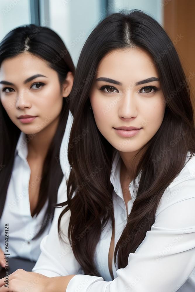 Close-up portrait of two secretaries in a modern office Close-up portrait of two secretaries in a modern office