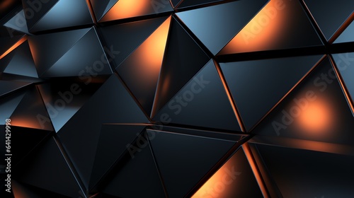 3D wallpaper abstract triangle modern glows orange, black colors
 photo