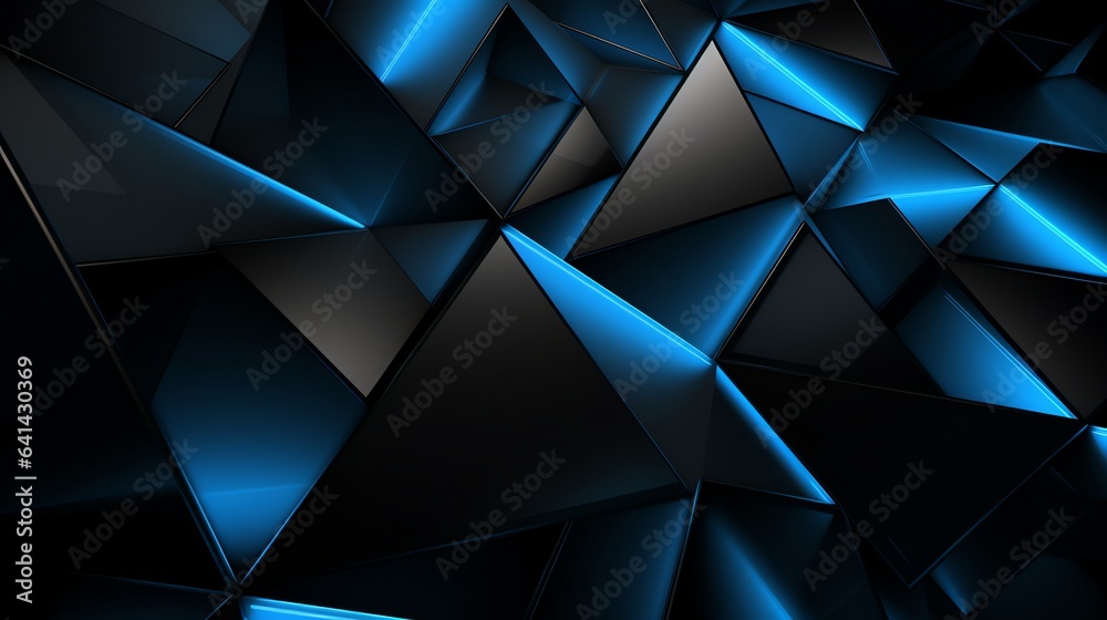 3D wallpaper abstract triangle modern glows blue, black 3D wallpaper abstract triangle modern glows blue, black