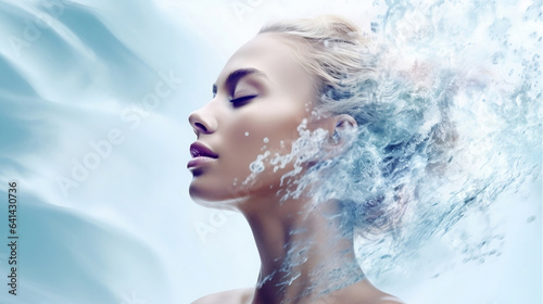 Foto Young woman  Girl in abstract smoke  and water drops Fashion spa salon advertising