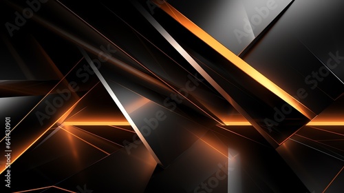 Fototapeta Naklejka Na Ścianę i Meble -  3D wallpaper abstract triangle modern glows orange, black colors
