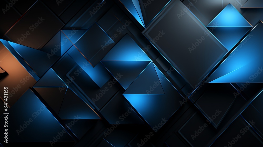 3D wallpaper abstract triangle modern glows blue, black