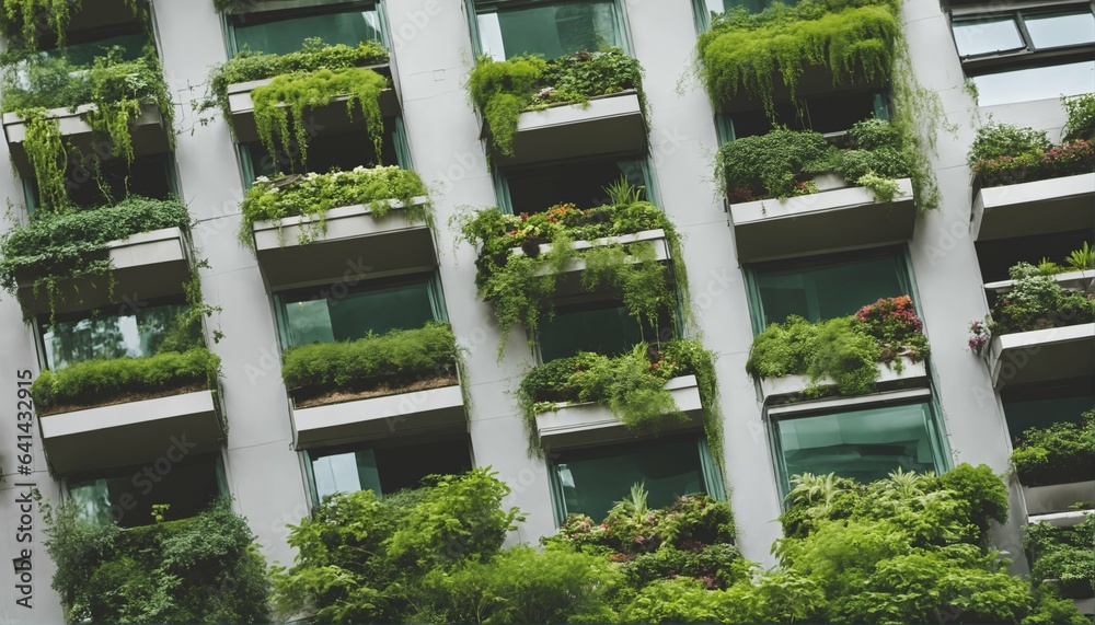 Vertical forest green living and ecology embodied in a tall skyscraper building with thriving plants on its facade Vertical forest green living and ecology embodied in a tall skyscraper building with thriving plants on its facade
