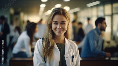 Aspiring Medical Student at university embracing her journey with a warm smile. A future healer in the making, dedicated to learning and caring for others' well-being