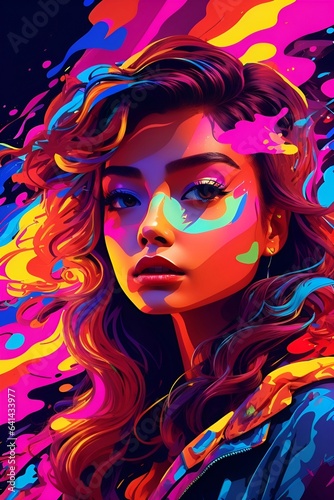 Woman in Neon Color Carton Style Illustration © This is Art