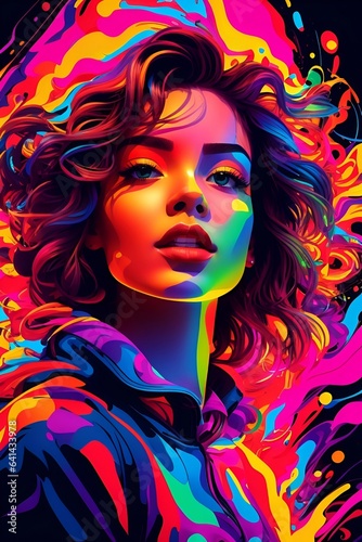 Woman in Neon Color Carton Style Illustration