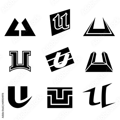 Black Abstract Letter U Icons on a White Background