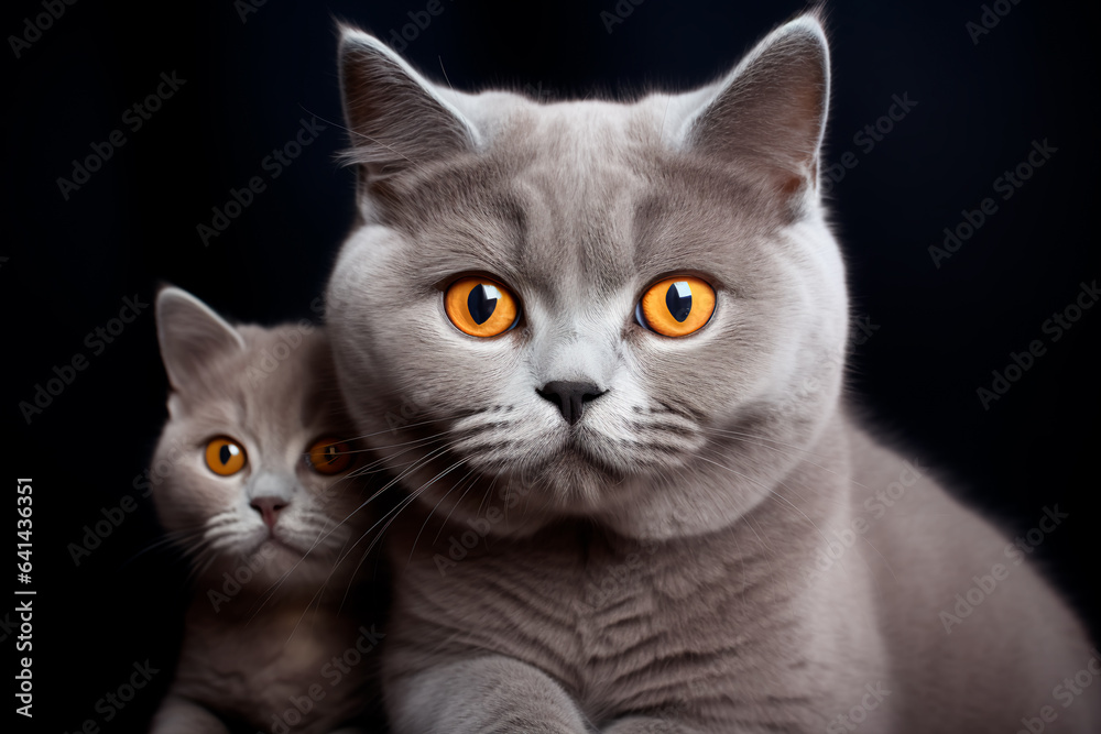 Cute photo of a mother cat with kittens. British shorthair cats
