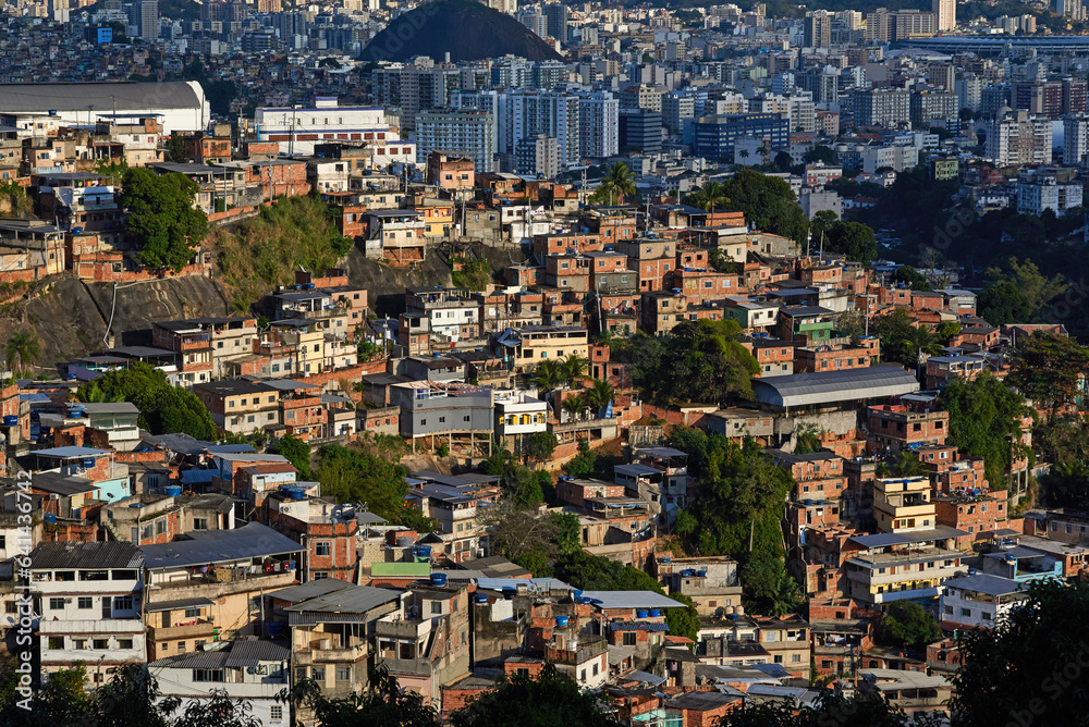 Favela on hill in Rio de Janeiro, Brazil