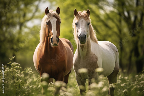 A pair of horses in the pasture