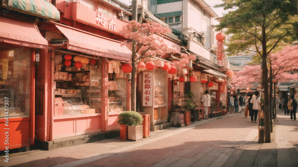 Japanese traditional sakura blossom street