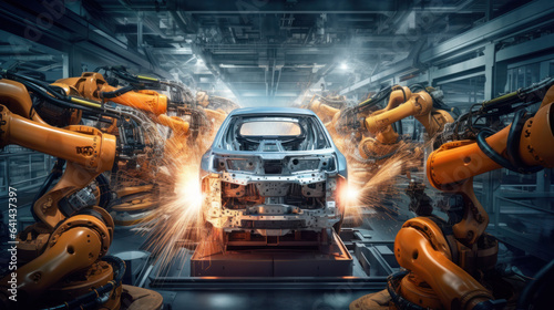 Robot Automobile assembly line production. © PaulShlykov