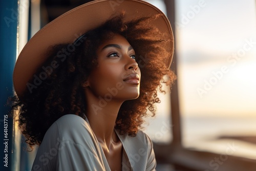 close up portrait of beautiful young african american woman in hat
