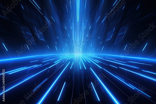 Abstract neon blue background  cyber space  parallel universe  lines  stripes  glow. AI generated