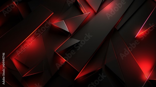 Fototapeta Naklejka Na Ścianę i Meble -  3D wallpaper abstract triangle modern glows red, black colors