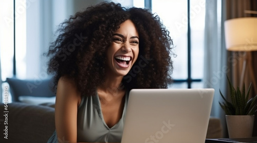 happy woman working on laptop and enjoing work