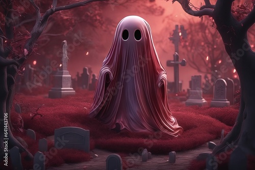 ghost with halloween ghost in the cemetery 3 d illustrationghost with halloween ghost in the cemeter