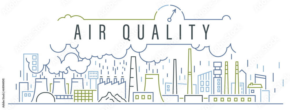 Air Quality Index poster, outline banner. AQI horizontal print.
