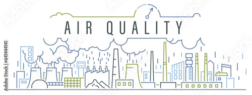 Air Quality Index poster, outline banner. AQI horizontal print.