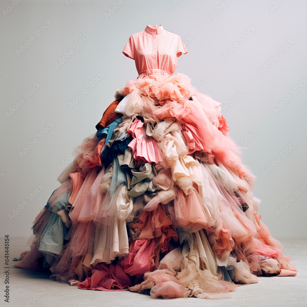 Dress made from clothes. Fast fashion pollution.