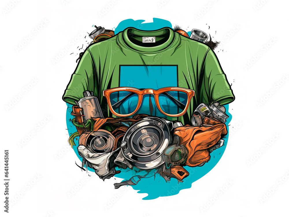 t-shirt design with recycled items, recycled t-shirt with recycled fabrics, recycled t-shirt with reused fabrics