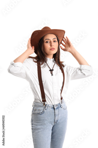 Beautiful cowgirl on white ...