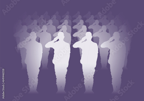 Armed forces. Brave soldiers salutes. Military units white silhouettes
